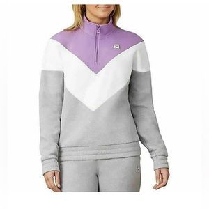 Fila Ladies' 1/4 Zip Fleece Pullover Sweatshirt, Lavender/White/Gray Small - NEW